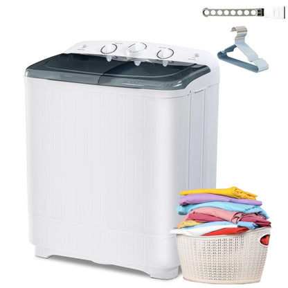 Portable 2-in-1 Twin Tub Washing Machine, 22Lbs Washer 10Lbs Spinner with Drain Pump, Semi-Automatic Compact Washer Dryer Combo for Apartment, Dorm, RV, Camping, Laundry Washer with Dual Motor