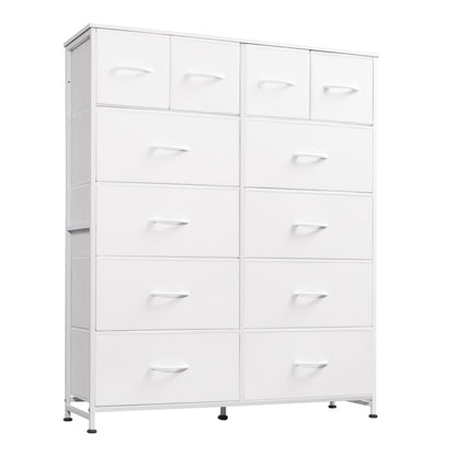 WLIVE Tall Dresser for Bedroom with 12 Drawers, Dressers & Chests of Drawers, Fabric Dressers for Closet, Storage Dresser Organizer with Steel Frame, Wood Top, Rustic Brown Wood Grain Print