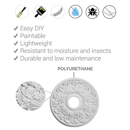 Ekena Millwork CM20VIUWF Vienna Ceiling Medallion, Ultra Pure White