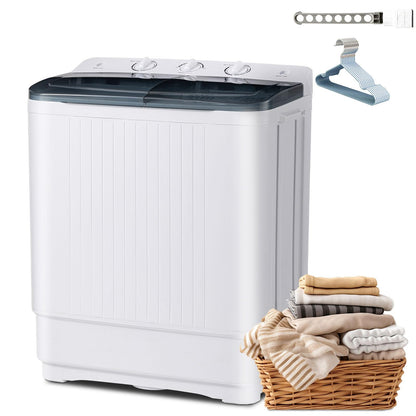 Portable 2-in-1 Twin Tub Washing Machine, 22Lbs Washer 10Lbs Spinner with Drain Pump, Semi-Automatic Compact Washer Dryer Combo for Apartment, Dorm, RV, Camping, Laundry Washer with Dual Motor