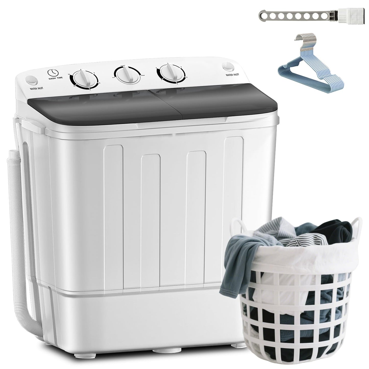 Portable 2-in-1 Twin Tub Washing Machine, 22Lbs Washer 10Lbs Spinner with Drain Pump, Semi-Automatic Compact Washer Dryer Combo for Apartment, Dorm, RV, Camping, Laundry Washer with Dual Motor