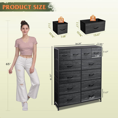 WLIVE Tall Dresser for Bedroom with 12 Drawers, Dressers & Chests of Drawers, Fabric Dressers for Closet, Storage Dresser Organizer with Steel Frame, Wood Top, Rustic Brown Wood Grain Print