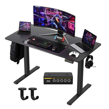 Large Electric Standing Desk,55x28 Inches Adjustable Height Stand up Desk, Sit Stand Home Office Desk, 3 Preset Heights,Equipped with Hooks,Ergonomic Computer Desk Workstation，Brown