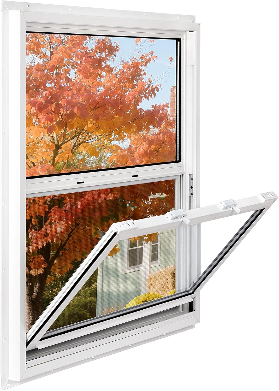 Vinyl Single Hung Sliding Window, 24" x 36" Household Window with Double-Pane Insulated Tempered Glass, White Energy-Efficient Soundproof Window for House, Mobile Home