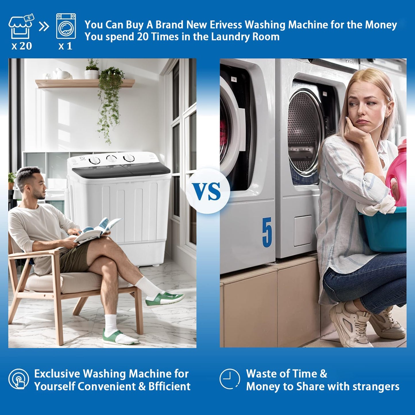 Portable 2-in-1 Twin Tub Washing Machine, 22Lbs Washer 10Lbs Spinner with Drain Pump, Semi-Automatic Compact Washer Dryer Combo for Apartment, Dorm, RV, Camping, Laundry Washer with Dual Motor