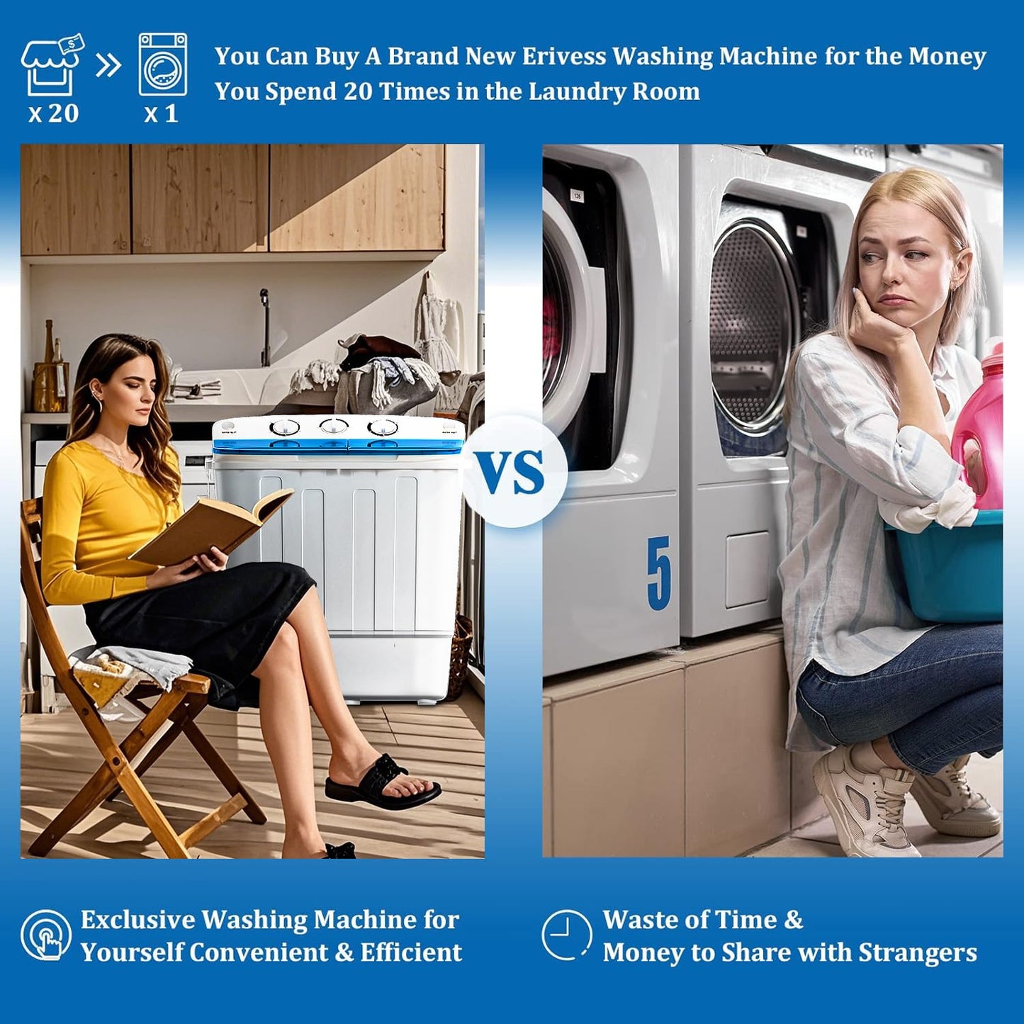 Portable 2-in-1 Twin Tub Washing Machine, 22Lbs Washer 10Lbs Spinner with Drain Pump, Semi-Automatic Compact Washer Dryer Combo for Apartment, Dorm, RV, Camping, Laundry Washer with Dual Motor