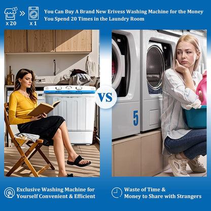 Portable 2-in-1 Twin Tub Washing Machine, 22Lbs Washer 10Lbs Spinner with Drain Pump, Semi-Automatic Compact Washer Dryer Combo for Apartment, Dorm, RV, Camping, Laundry Washer with Dual Motor