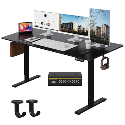 Large Electric Standing Desk,55x28 Inches Adjustable Height Stand up Desk, Sit Stand Home Office Desk, 3 Preset Heights,Equipped with Hooks,Ergonomic Computer Desk Workstation，Brown