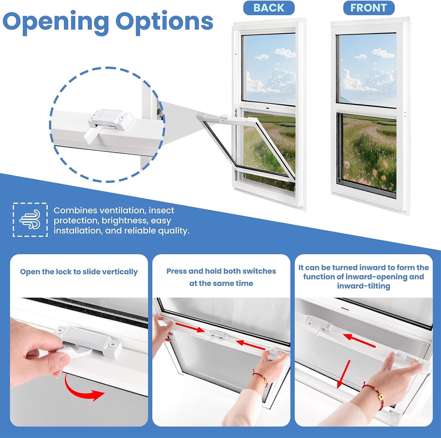 Vinyl Single Hung Sliding Window, 24" x 36" Household Window with Double-Pane Insulated Tempered Glass, White Energy-Efficient Soundproof Window for House, Mobile Home