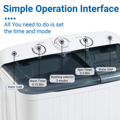 Portable 2-in-1 Twin Tub Washing Machine, 22Lbs Washer 10Lbs Spinner with Drain Pump, Semi-Automatic Compact Washer Dryer Combo for Apartment, Dorm, RV, Camping, Laundry Washer with Dual Motor