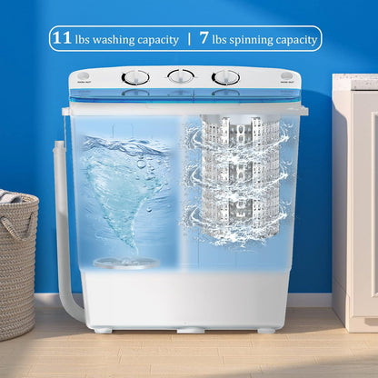 Portable 2-in-1 Twin Tub Washing Machine, 22Lbs Washer 10Lbs Spinner with Drain Pump, Semi-Automatic Compact Washer Dryer Combo for Apartment, Dorm, RV, Camping, Laundry Washer with Dual Motor