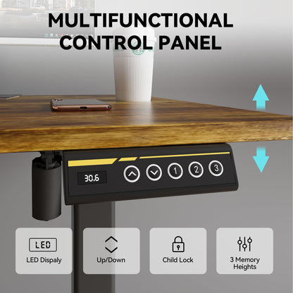 Large Electric Standing Desk,55x28 Inches Adjustable Height Stand up Desk, Sit Stand Home Office Desk, 3 Preset Heights,Equipped with Hooks,Ergonomic Computer Desk Workstation，Brown