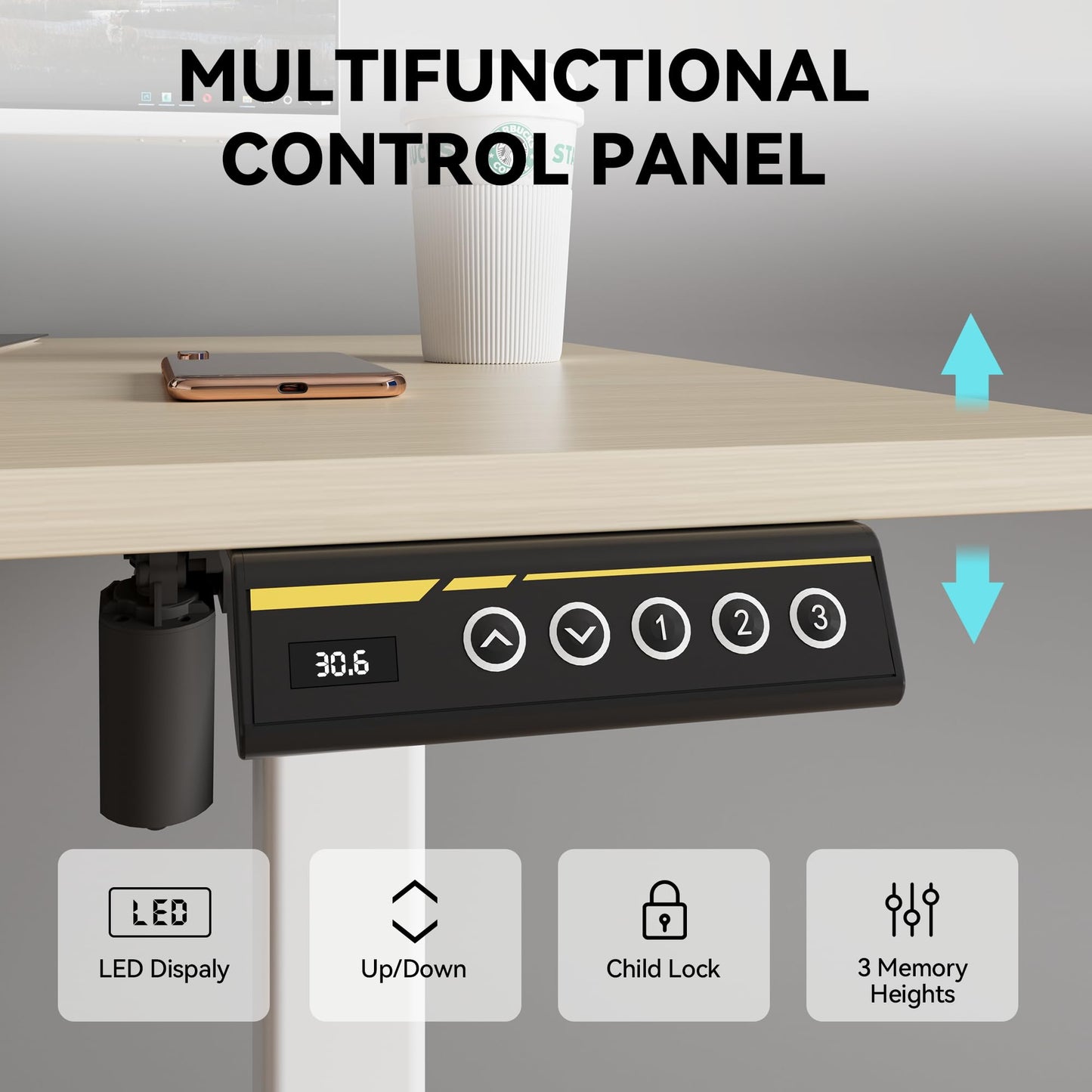 Large Electric Standing Desk,55x28 Inches Adjustable Height Stand up Desk, Sit Stand Home Office Desk, 3 Preset Heights,Equipped with Hooks,Ergonomic Computer Desk Workstation，Brown