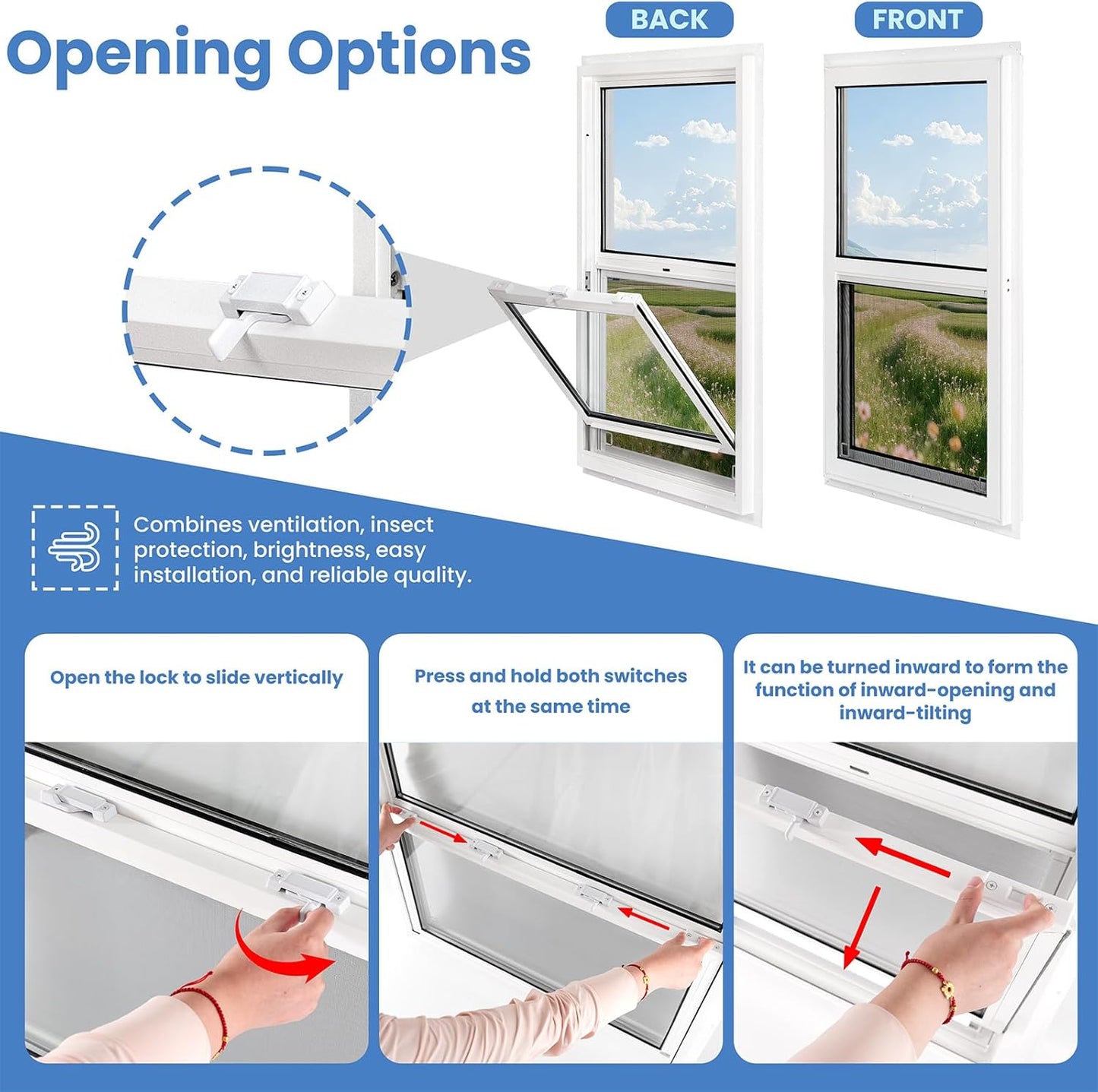 Vinyl Single Hung Sliding Window, 24" x 36" Household Window with Double-Pane Insulated Tempered Glass, White Energy-Efficient Soundproof Window for House, Mobile Home