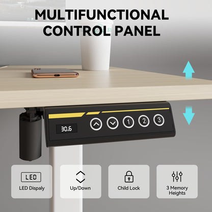 Large Electric Standing Desk,55x28 Inches Adjustable Height Stand up Desk, Sit Stand Home Office Desk, 3 Preset Heights,Equipped with Hooks,Ergonomic Computer Desk Workstation，Brown