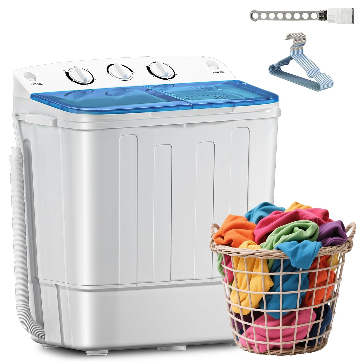 Portable 2-in-1 Twin Tub Washing Machine, 22Lbs Washer 10Lbs Spinner with Drain Pump, Semi-Automatic Compact Washer Dryer Combo for Apartment, Dorm, RV, Camping, Laundry Washer with Dual Motor