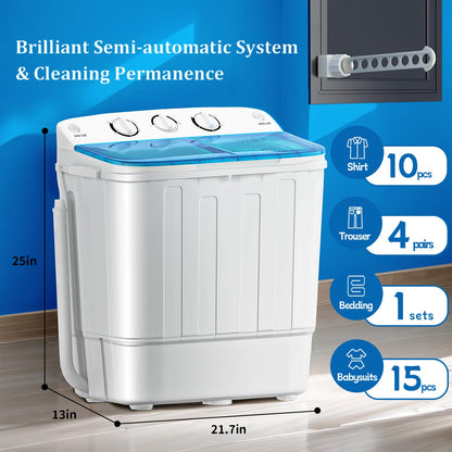 Portable 2-in-1 Twin Tub Washing Machine, 22Lbs Washer 10Lbs Spinner with Drain Pump, Semi-Automatic Compact Washer Dryer Combo for Apartment, Dorm, RV, Camping, Laundry Washer with Dual Motor