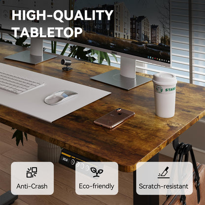 Large Electric Standing Desk,55x28 Inches Adjustable Height Stand up Desk, Sit Stand Home Office Desk, 3 Preset Heights,Equipped with Hooks,Ergonomic Computer Desk Workstation，Brown