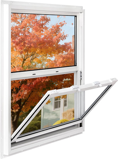 Vinyl Single Hung Sliding Window, 24" x 36" Household Window with Double-Pane Insulated Tempered Glass, White Energy-Efficient Soundproof Window for House, Mobile Home