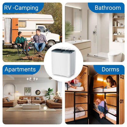 Portable 2-in-1 Twin Tub Washing Machine, 22Lbs Washer 10Lbs Spinner with Drain Pump, Semi-Automatic Compact Washer Dryer Combo for Apartment, Dorm, RV, Camping, Laundry Washer with Dual Motor