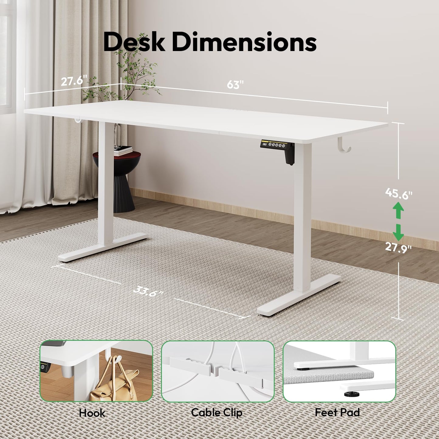 Large Electric Standing Desk,55x28 Inches Adjustable Height Stand up Desk, Sit Stand Home Office Desk, 3 Preset Heights,Equipped with Hooks,Ergonomic Computer Desk Workstation，Brown