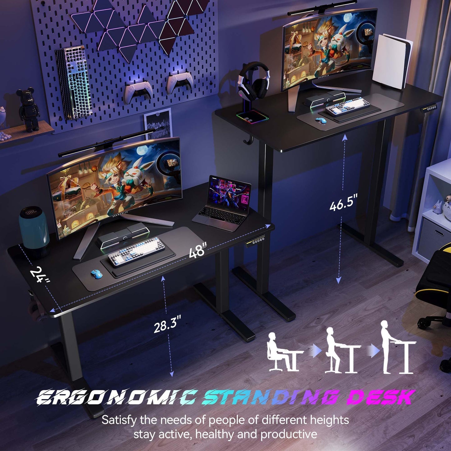 Large Electric Standing Desk,55x28 Inches Adjustable Height Stand up Desk, Sit Stand Home Office Desk, 3 Preset Heights,Equipped with Hooks,Ergonomic Computer Desk Workstation，Brown