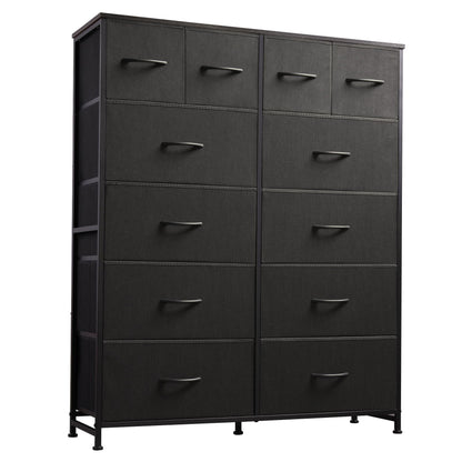 WLIVE Tall Dresser for Bedroom with 12 Drawers, Dressers & Chests of Drawers, Fabric Dressers for Closet, Storage Dresser Organizer with Steel Frame, Wood Top, Rustic Brown Wood Grain Print