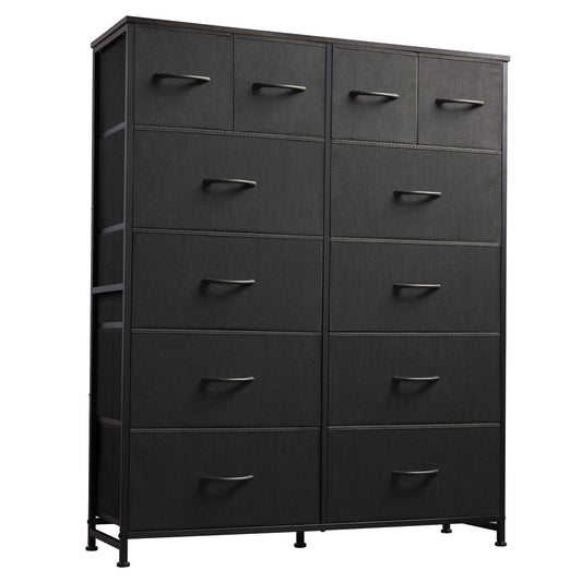 WLIVE Tall Dresser for Bedroom with 12 Drawers, Dressers & Chests of Drawers, Fabric Dressers for Closet, Storage Dresser Organizer with Steel Frame, Wood Top, Rustic Brown Wood Grain Print