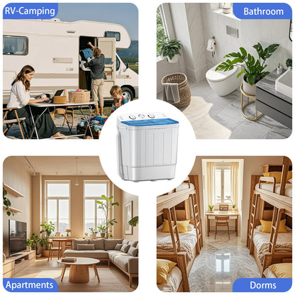 Portable 2-in-1 Twin Tub Washing Machine, 22Lbs Washer 10Lbs Spinner with Drain Pump, Semi-Automatic Compact Washer Dryer Combo for Apartment, Dorm, RV, Camping, Laundry Washer with Dual Motor