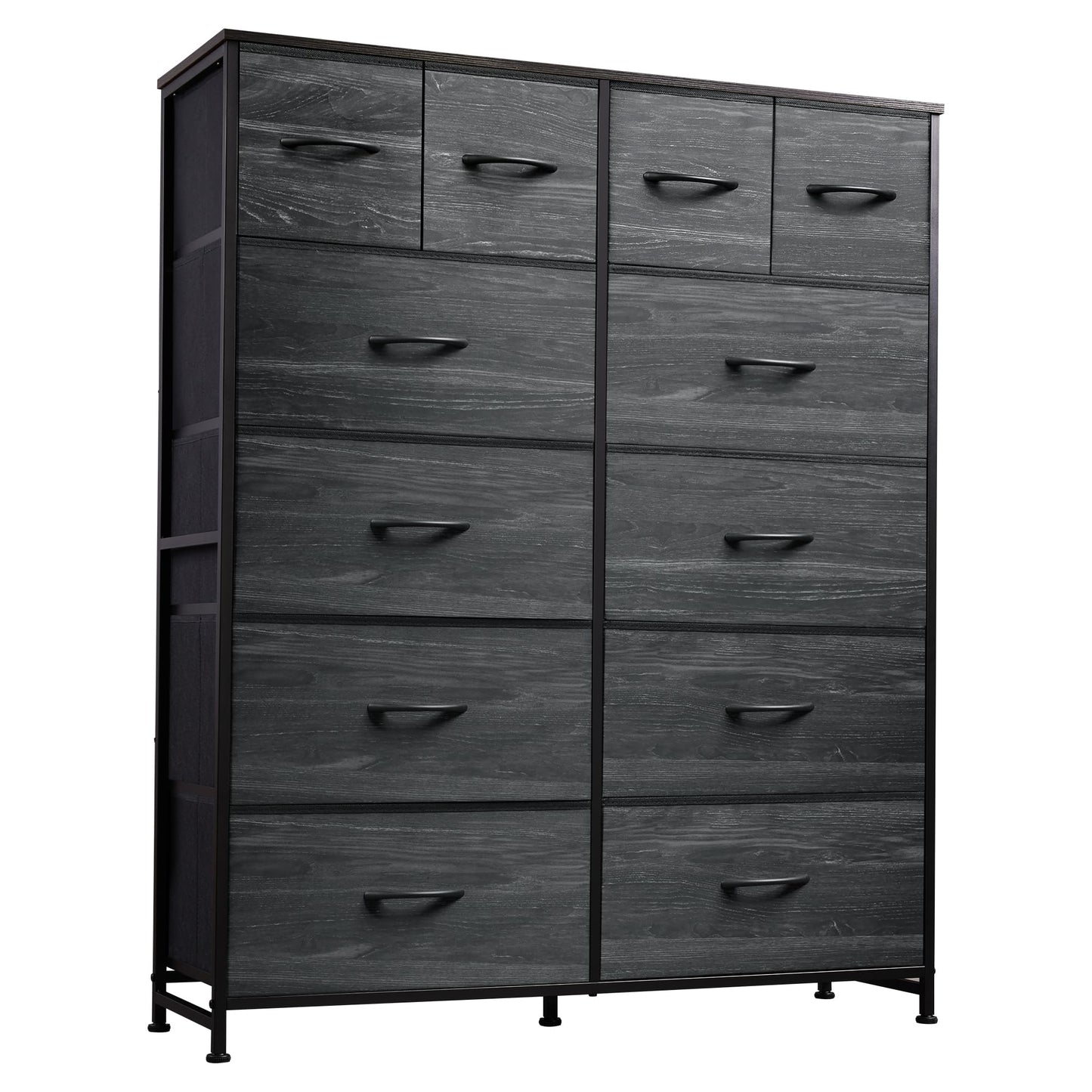 WLIVE Tall Dresser for Bedroom with 12 Drawers, Dressers & Chests of Drawers, Fabric Dressers for Closet, Storage Dresser Organizer with Steel Frame, Wood Top, Rustic Brown Wood Grain Print