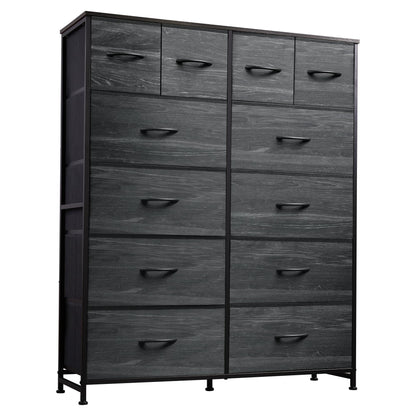 WLIVE Tall Dresser for Bedroom with 12 Drawers, Dressers & Chests of Drawers, Fabric Dressers for Closet, Storage Dresser Organizer with Steel Frame, Wood Top, Rustic Brown Wood Grain Print