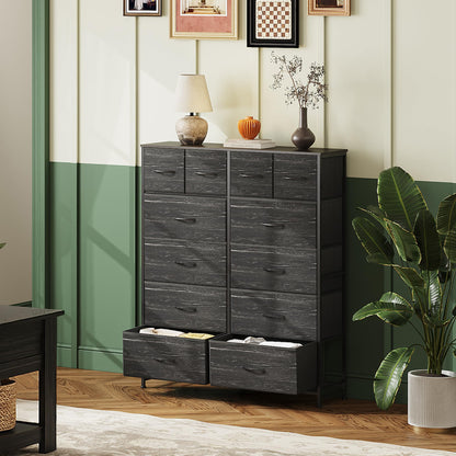 WLIVE Tall Dresser for Bedroom with 12 Drawers, Dressers & Chests of Drawers, Fabric Dressers for Closet, Storage Dresser Organizer with Steel Frame, Wood Top, Rustic Brown Wood Grain Print