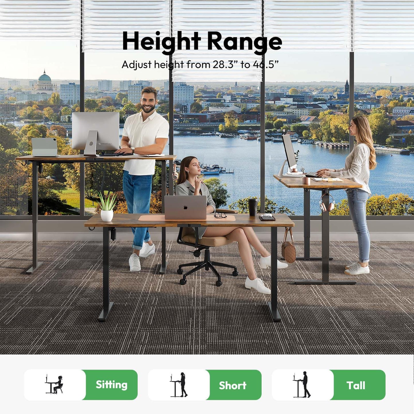 Large Electric Standing Desk,55x28 Inches Adjustable Height Stand up Desk, Sit Stand Home Office Desk, 3 Preset Heights,Equipped with Hooks,Ergonomic Computer Desk Workstation，Brown