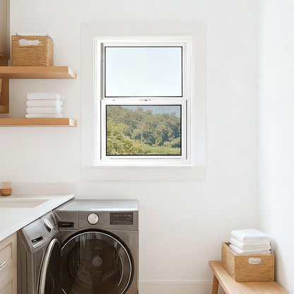 Vinyl Single Hung Sliding Window, 24" x 36" Household Window with Double-Pane Insulated Tempered Glass, White Energy-Efficient Soundproof Window for House, Mobile Home