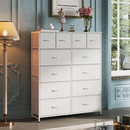 WLIVE Tall Dresser for Bedroom with 12 Drawers, Dressers & Chests of Drawers, Fabric Dressers for Closet, Storage Dresser Organizer with Steel Frame, Wood Top, Rustic Brown Wood Grain Print