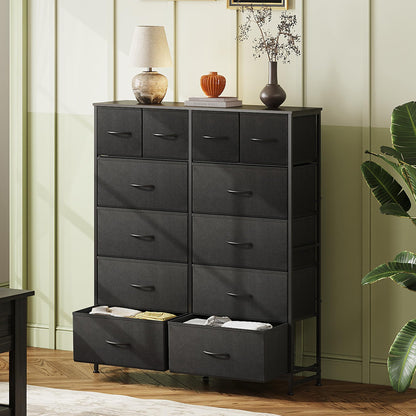 WLIVE Tall Dresser for Bedroom with 12 Drawers, Dressers & Chests of Drawers, Fabric Dressers for Closet, Storage Dresser Organizer with Steel Frame, Wood Top, Rustic Brown Wood Grain Print