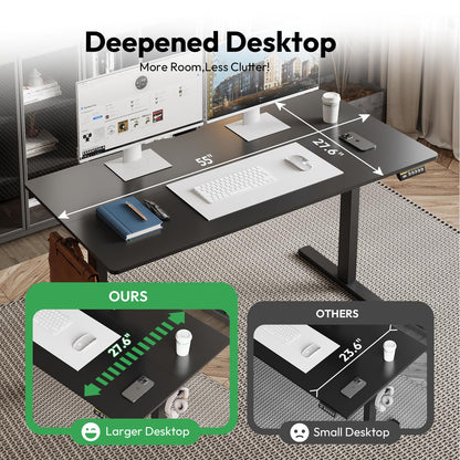 Large Electric Standing Desk,55x28 Inches Adjustable Height Stand up Desk, Sit Stand Home Office Desk, 3 Preset Heights,Equipped with Hooks,Ergonomic Computer Desk Workstation，Brown