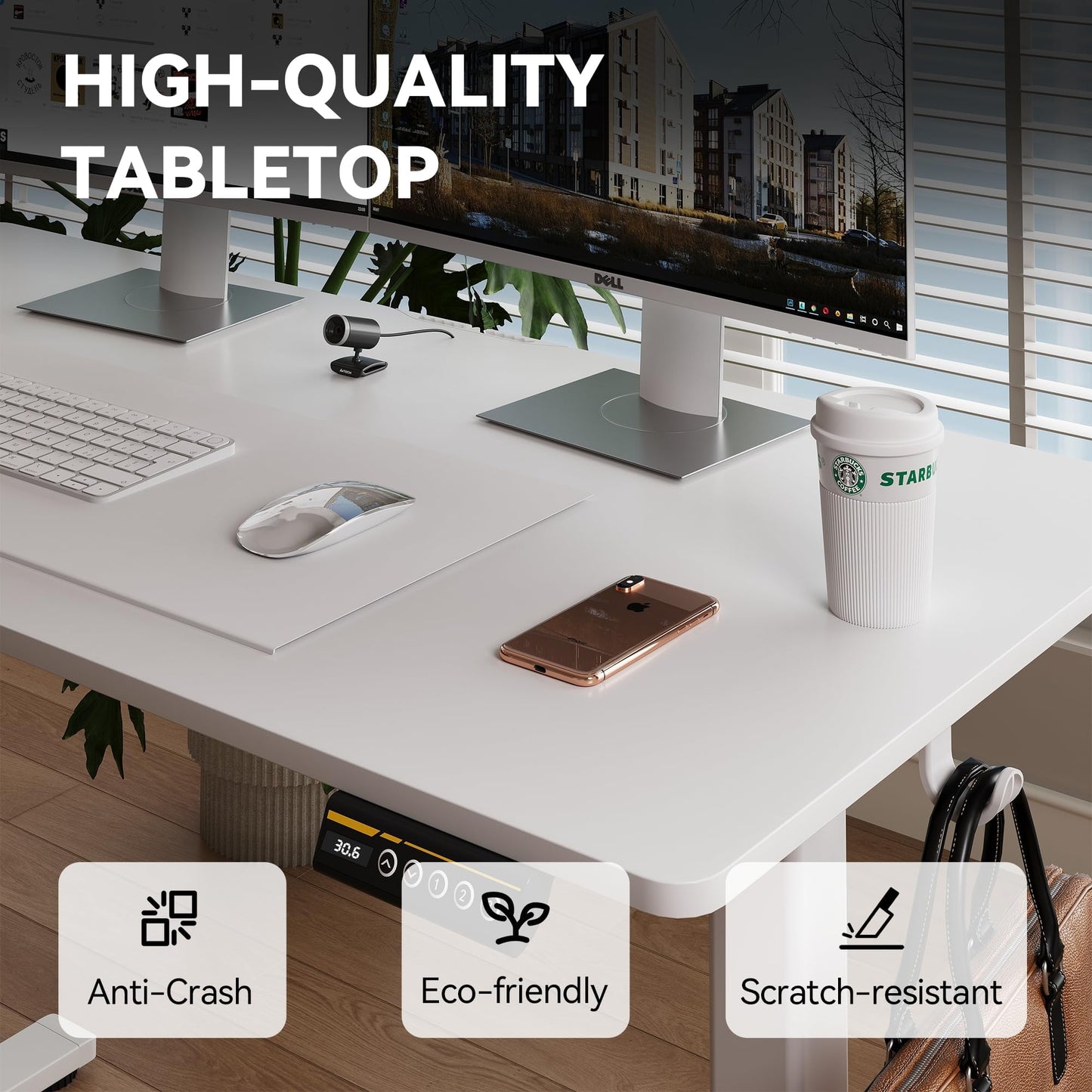 Large Electric Standing Desk,55x28 Inches Adjustable Height Stand up Desk, Sit Stand Home Office Desk, 3 Preset Heights,Equipped with Hooks,Ergonomic Computer Desk Workstation，Brown