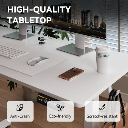 Large Electric Standing Desk,55x28 Inches Adjustable Height Stand up Desk, Sit Stand Home Office Desk, 3 Preset Heights,Equipped with Hooks,Ergonomic Computer Desk Workstation，Brown