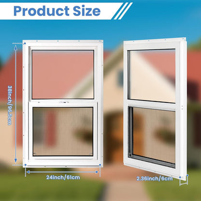 Vinyl Single Hung Sliding Window, 24" x 36" Household Window with Double-Pane Insulated Tempered Glass, White Energy-Efficient Soundproof Window for House, Mobile Home