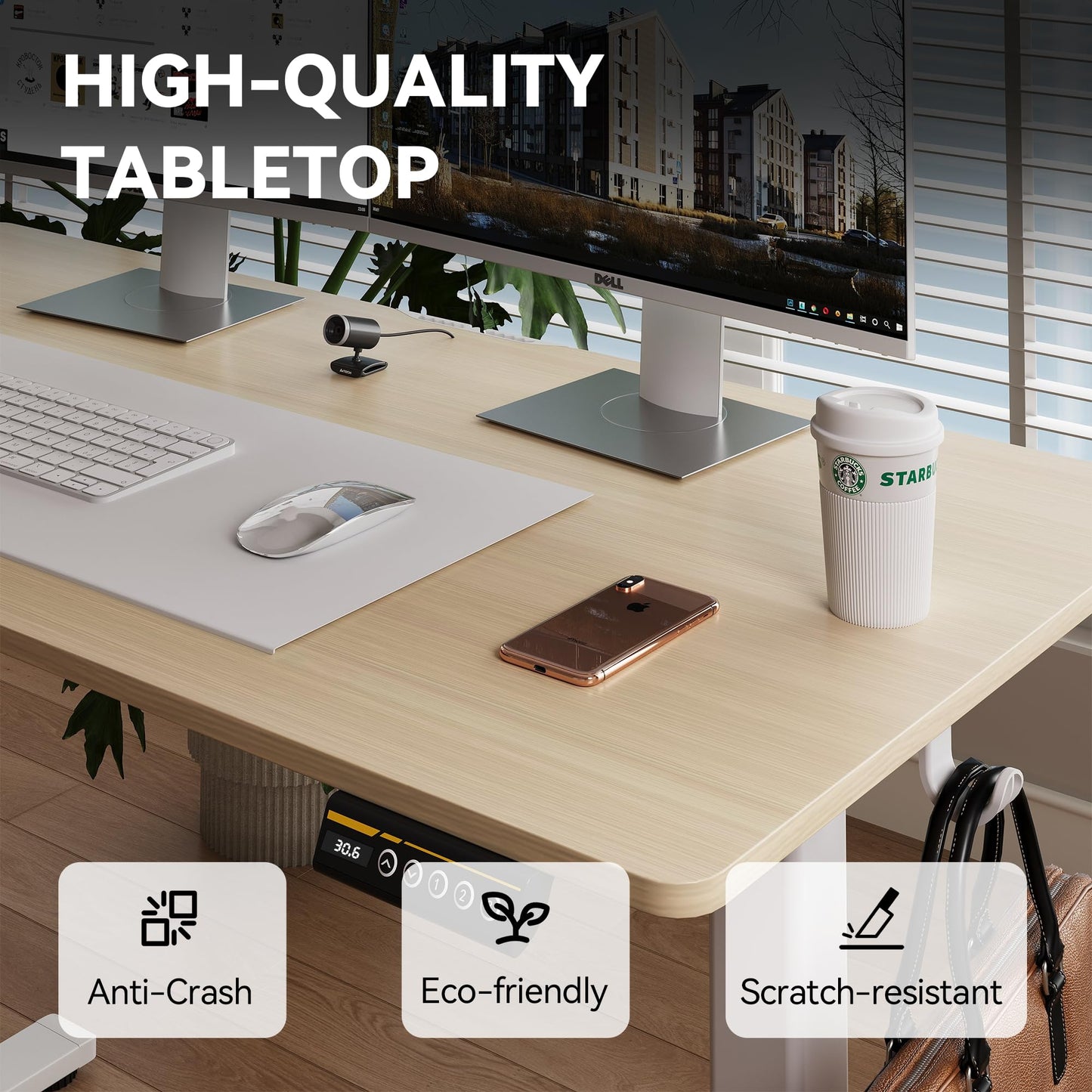 Large Electric Standing Desk,55x28 Inches Adjustable Height Stand up Desk, Sit Stand Home Office Desk, 3 Preset Heights,Equipped with Hooks,Ergonomic Computer Desk Workstation，Brown