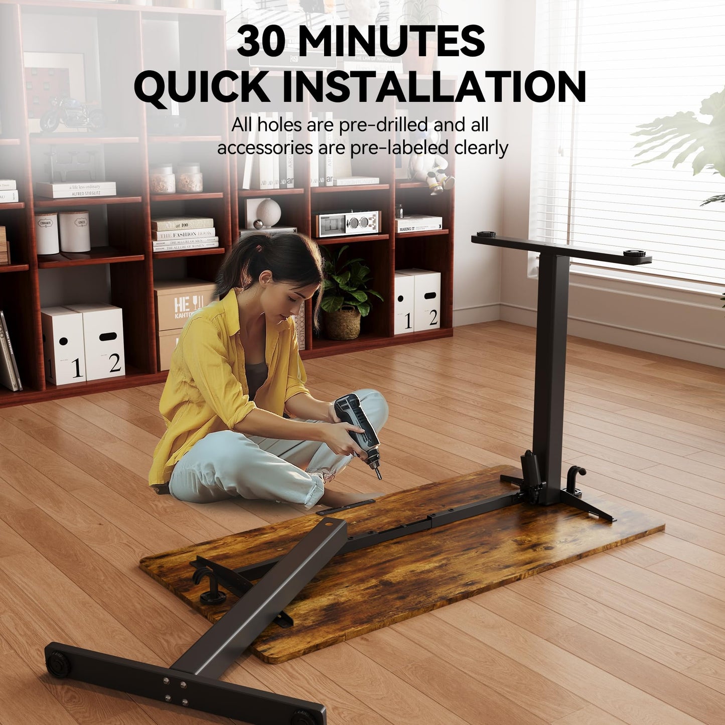 Large Electric Standing Desk,55x28 Inches Adjustable Height Stand up Desk, Sit Stand Home Office Desk, 3 Preset Heights,Equipped with Hooks,Ergonomic Computer Desk Workstation，Brown