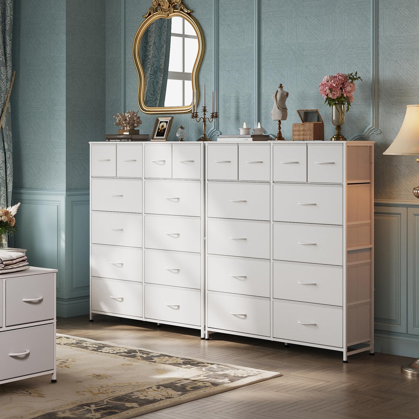 WLIVE Tall Dresser for Bedroom with 12 Drawers, Dressers & Chests of Drawers, Fabric Dressers for Closet, Storage Dresser Organizer with Steel Frame, Wood Top, Rustic Brown Wood Grain Print