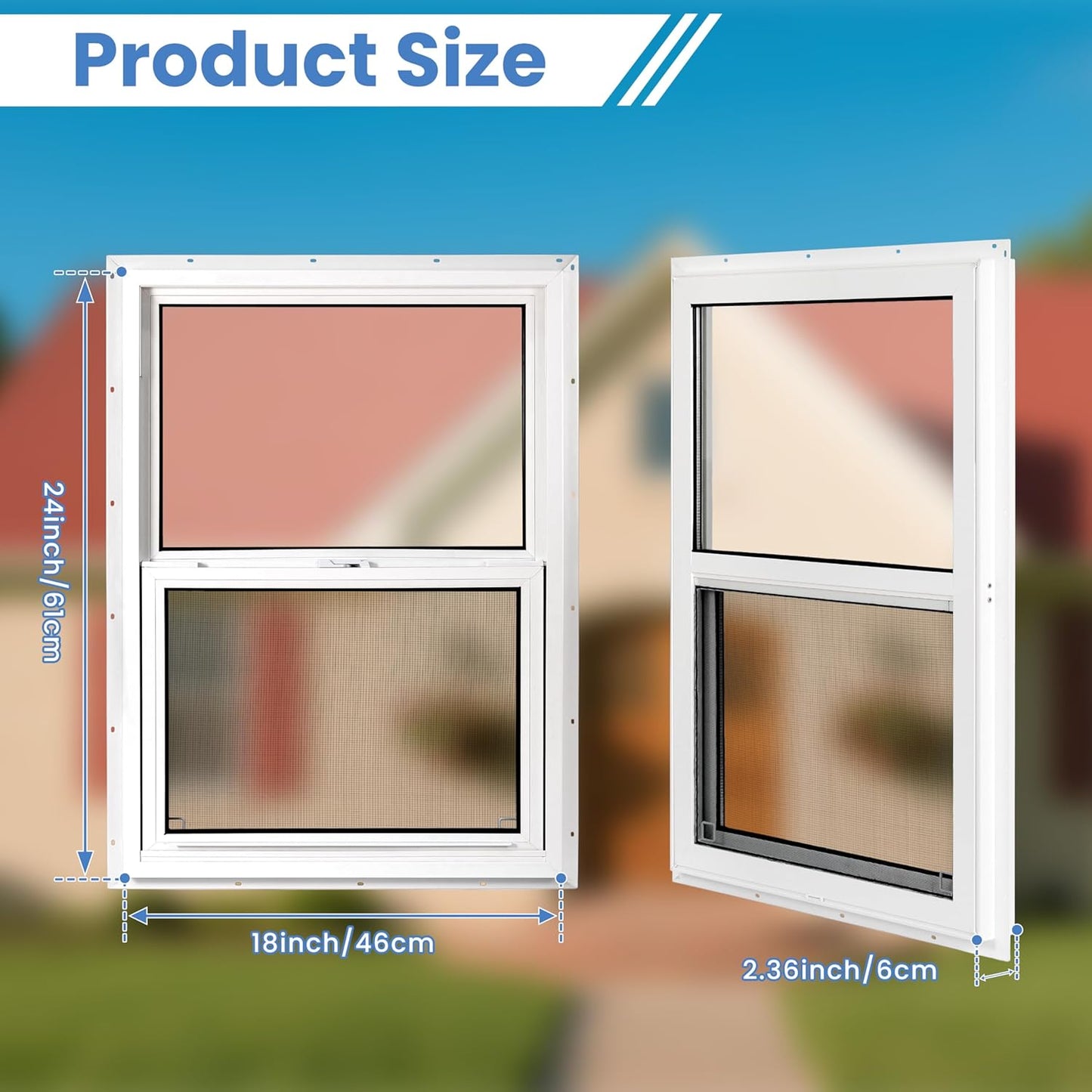 Vinyl Single Hung Sliding Window, 24" x 36" Household Window with Double-Pane Insulated Tempered Glass, White Energy-Efficient Soundproof Window for House, Mobile Home