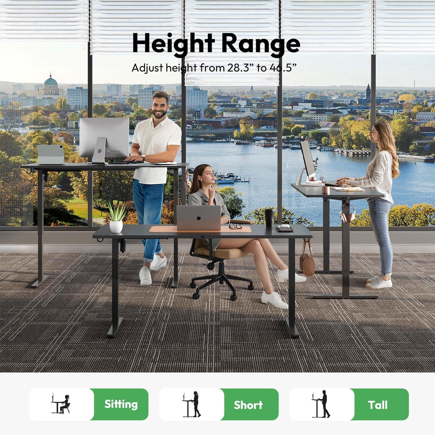 Large Electric Standing Desk,55x28 Inches Adjustable Height Stand up Desk, Sit Stand Home Office Desk, 3 Preset Heights,Equipped with Hooks,Ergonomic Computer Desk Workstation，Brown