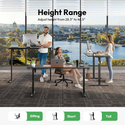 Large Electric Standing Desk,55x28 Inches Adjustable Height Stand up Desk, Sit Stand Home Office Desk, 3 Preset Heights,Equipped with Hooks,Ergonomic Computer Desk Workstation，Brown