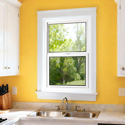 Vinyl Single Hung Sliding Window, 24" x 36" Household Window with Double-Pane Insulated Tempered Glass, White Energy-Efficient Soundproof Window for House, Mobile Home