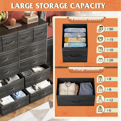 WLIVE Tall Dresser for Bedroom with 12 Drawers, Dressers & Chests of Drawers, Fabric Dressers for Closet, Storage Dresser Organizer with Steel Frame, Wood Top, Rustic Brown Wood Grain Print