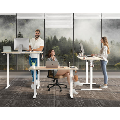 Large Electric Standing Desk,55x28 Inches Adjustable Height Stand up Desk, Sit Stand Home Office Desk, 3 Preset Heights,Equipped with Hooks,Ergonomic Computer Desk Workstation，Brown