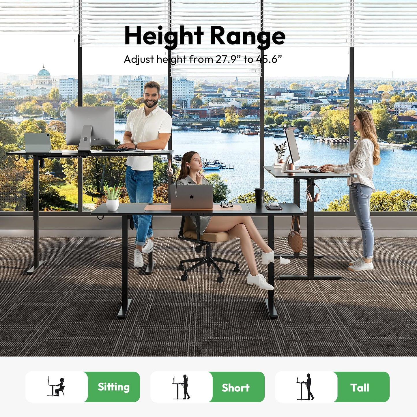 Large Electric Standing Desk,55x28 Inches Adjustable Height Stand up Desk, Sit Stand Home Office Desk, 3 Preset Heights,Equipped with Hooks,Ergonomic Computer Desk Workstation，Brown